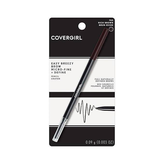 COVERGIRL - Easy Breezy Brow Micro-Fine + Define Pencil, Micro-fine tip, no sharpening required, Built-in spoolie-brush, 100% Cruelty-Free, (Pack of 2)