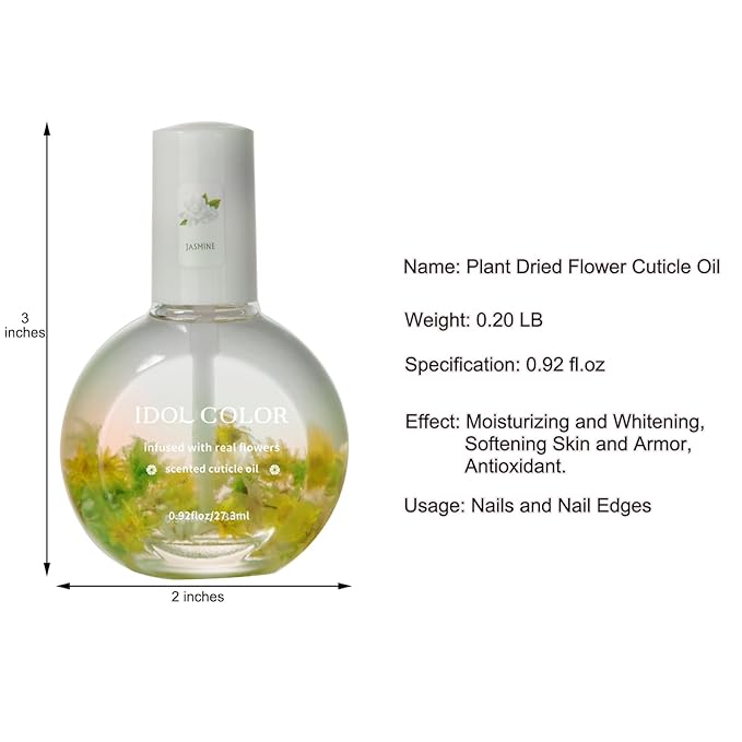 Flowery Scented Cuticle Oil, Infused with Real Flowers, Cuticle Revitalize Oil, Nail Oil For Growth And Strength, Cuticle Remover - Nail Strengthener - Cuticle Softener (0.92 fl.oz, JASMINE)