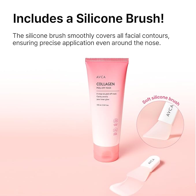 AVCA Collagen Peel-Off Mask with Silicone Brush – Korean Wrap Face Mask for Pore Tightening, Firming & Deep Hydration – Peptide & Hyaluronic Acid, 100ml(3.38 fl.oz)