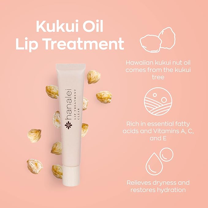 Hanalei Hydrating Lip Treatment Balm – Cruelty-Free, Paraben-Free Moisturizer for Severely Dry, Chapped Lips – Kukui Oil, Shea Butter & Grapeseed Oil – Clear Tint, Travel-Size 3-Pack (5ml X 3)