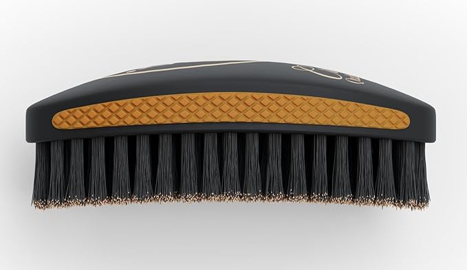 CQP 360 Wave Brush 2.0 - SOFT All Boar Bristle Hairbrush, BLACK & GOLD - Peanut Butter Non-Slip Rubber Grips, Indestructible Waterproof Design - The Ultimate 360 Wave Brush