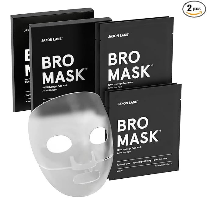 JAXON LANE BRO MASK Premium Korean Face Mask for Men (2 x 4 Pack) - Anti Aging Sheet Masks w/Hydrogel, Vitamin C, Hydrolyzed Collagen, & Hyaluronic Acid - Perfect Skin Care for Men