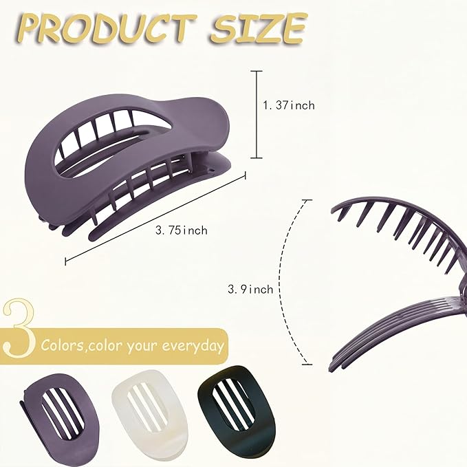 Flat Claw Clips for Women, Large Duckbill French Hair Clips, 6 Pack Non-Slip Matte Hair Accessories for Thick & Thin Hair