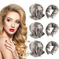 Hair Rollers Set - 6 Satin Curlers with Headband and Cap for Heatless, No-Heat Curls on All Hair Types (Khaki)