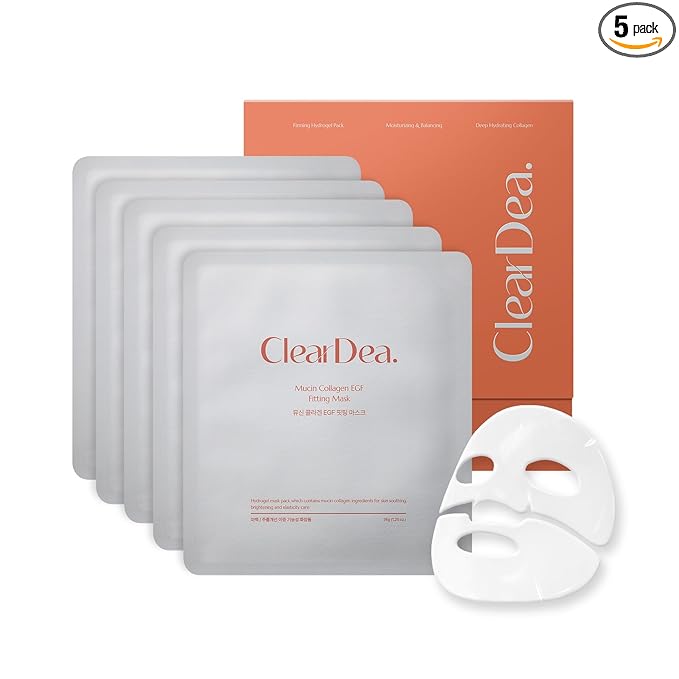 Mucin Collagen Peptide Hydrogel Mask (Plant Mucin & 7-Collagen Complex) – Hydrating & Firming Facial Sheet, 5 Pack – Korean Skincare Glow Essentials