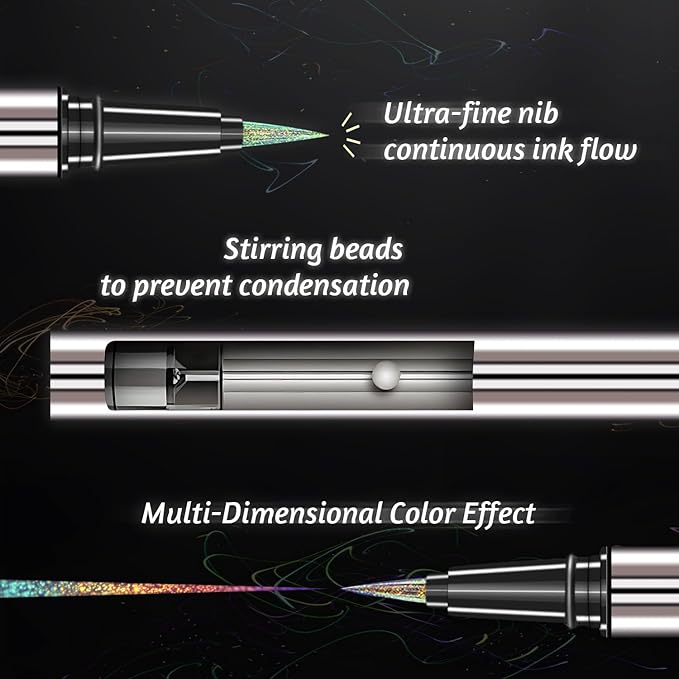 Chameleon Liquid Eyeliner, Liquid Glitter Eyeliner, Highly Pigmented, Metallic MultiColor Shifting waterproof Eyeliner, Ultra-Fine Tip, Longwearing, Smudge-proof, #102