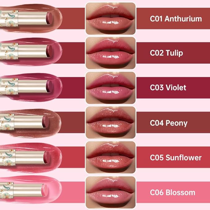 CATKIN Glossy Lip Balm Ultra Hydating Glow Lip Tinted Jelly Plump Melting Balm Shea Butter Repair Soothing For Dry Lips Dewy Finished 0.12 oz C01 ANTHURIUM