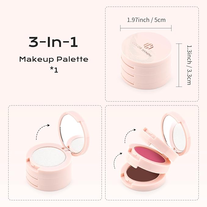 Color Nymph All in One Contour Palette with Blush & Highlighter, 3-in-1 Ultra-Smoothy Powder Palette with Mirror, Travel-Friendly Makeup Palette, Vegan & Cruelty-Free - Sunset Kiss