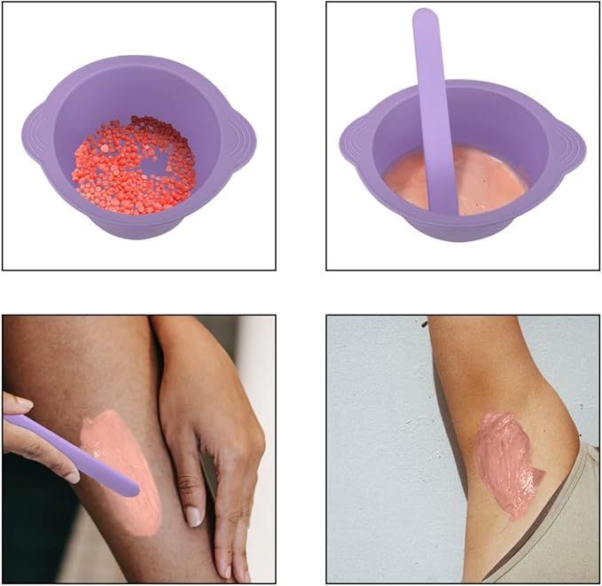 Silicone Wax Bowl and Liner Set for Hair Removal, Non-Stick Wax Pot with Spatula Sticks(purple)