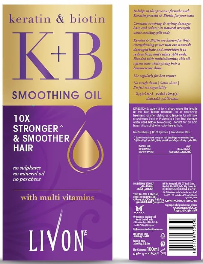 Livon Hair Serum for Men & Women | Sulphate & Paraben free| For All Hair Types | Lightweight & Non Greasy | Organic Onion Repairing Serum Oil | 3.3 Fl. oz (Keratin & Biotin)