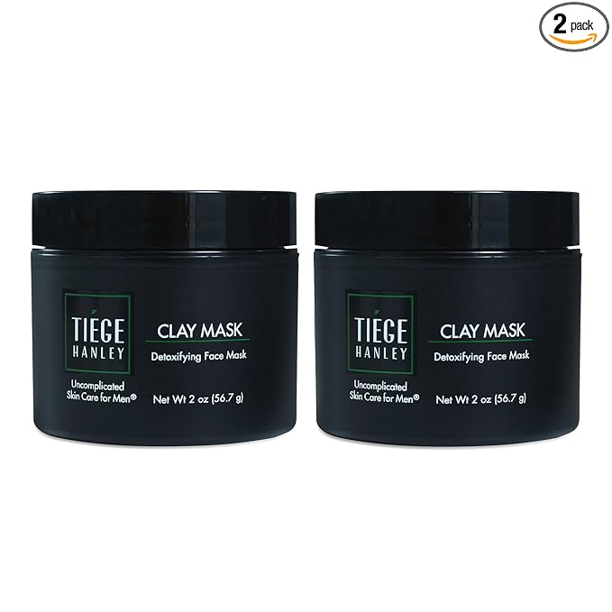 Tiege Hanley Detoxifying Facial Clay Mask for Men, Deep Pore Cleansing Charcoal Face Mask With Natural Kaolin Clay and Aloe, Absorbs Oil & Reduces Appearance of Pores, Men’s Skin Care, 2 Oz, 2 Pack