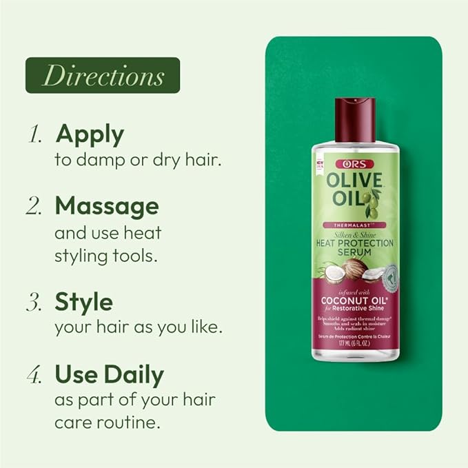 ORS Olive Oil Heat Protection Hair Serum infused with Coconut Oil for Restorative Shine 6.0 Ounce (Pack of 2)