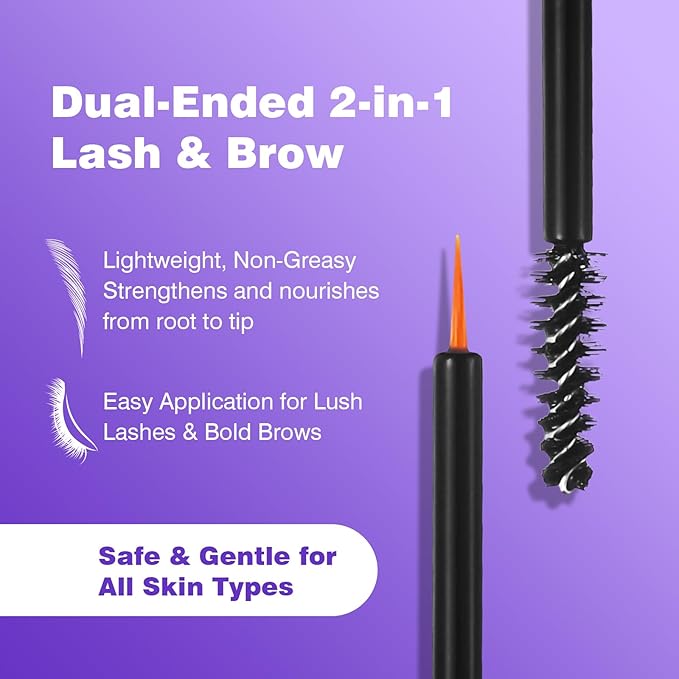 2-in-1 Lash & Brow Growth Serum, Dual-Ended Eyelash & Eyebrow Enhancer, Peptide & Vitamin Formula for Longer, Thicker Lashes and Fuller Brows, Eye-Safe, Vegan & Cruelty-Free, 5 mL + 5 mL
