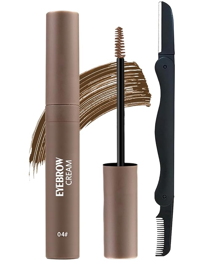 Tinted Eyebrow Gel, Natural Brown Waterproof Eye Brow Glue Tinting Kit, Long-Lasting Smudge-proof Transfer-proof, Natural Eyebrow Gel with Brow Razor,gel para cejas Women's Day Makeup for Women-04