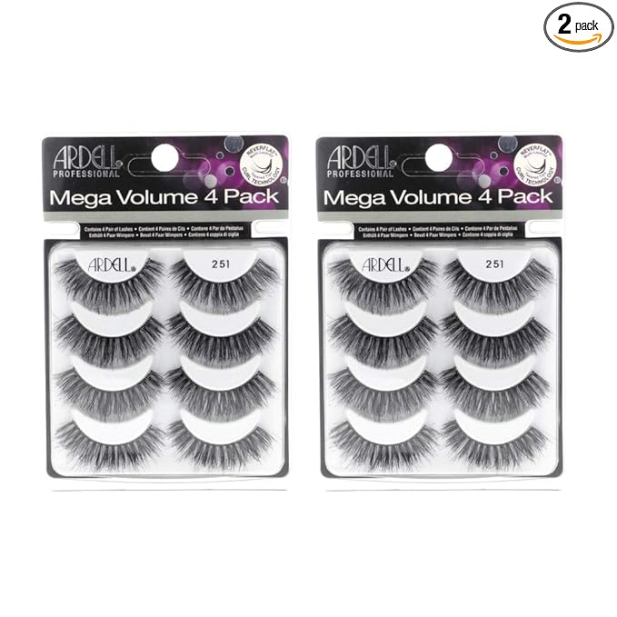 Ardell False Eyelashes Mega Volume 251 – Fluffy Volume for a Dramatic Look, Wispy Lashes, Full Strip, 2 Pack