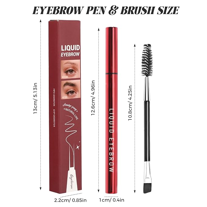 2PCS Microblading Eyebrow Pencils for Women with Eyebrow Brush, Waterproof & Lasts all Day & Highly Pigmented, 2-Fork Tip Precisely and Easily Create Natural Eye-brow Color Faux Brow (Dark Brown)
