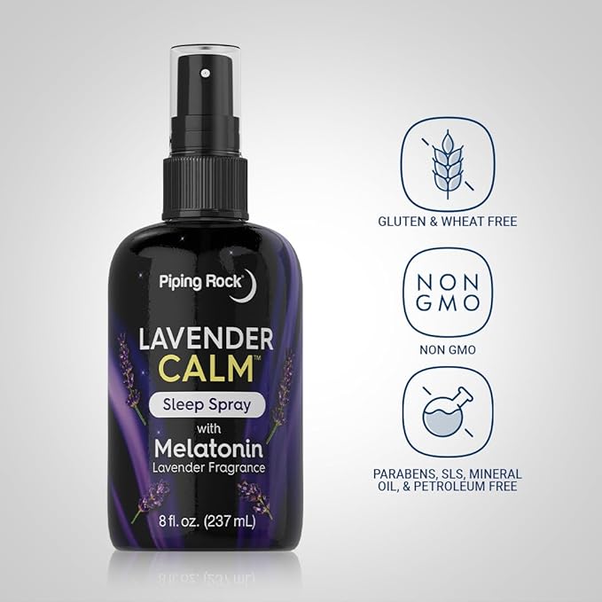 Piping Rock Melatonin Sleep Spray for Adults | 8 fl oz | with Melatonin & Lavender for Pillow, Room & Body | Nighttime Calm Mist