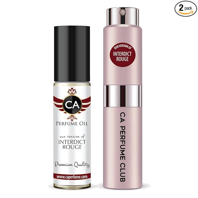CA Perfume Duo Impression of Interdict Rouge For Women Perfume Layering Set Long Lasting Travel Size EDP + Body Oil Roll-On Bottle 0.27 Fl Oz+0.33 Fl Oz