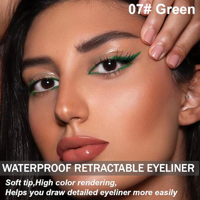 Retractable Creamy Eyeliner Eyeshadow Sticks for Eye Makeup, Ultra Pigmented Mechanical Eye Pencils, Smudge Proof Matte Satin Finish Formula, Longlasting, Vegan & Cruelty-Free (6 Pcs-Green-07)