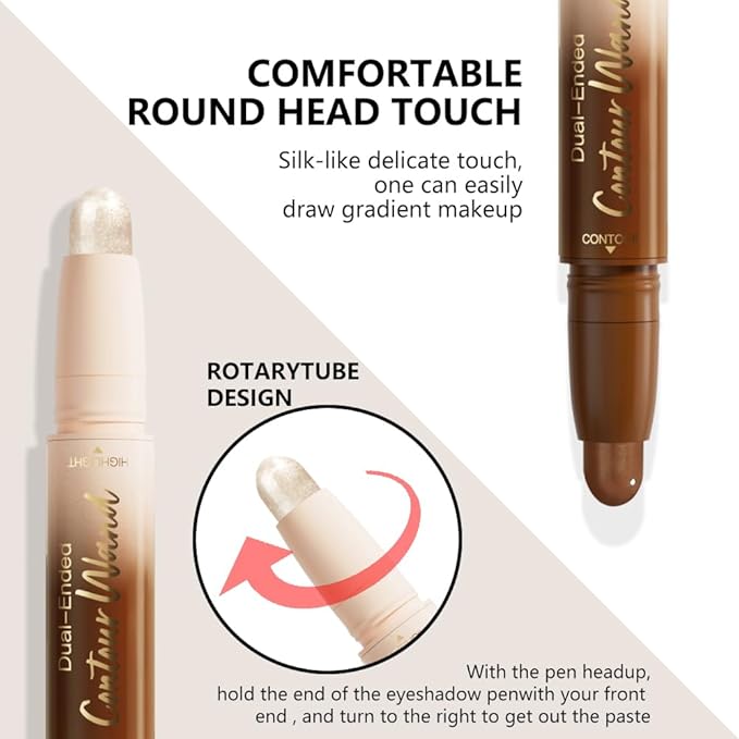 2Pcs Dual Ended Contour Stick Set, 25# + 26# Cream Concealer Highlighter, Waterproof No Transfer Long-Lasting 2-in-1 Face Contour Bronzer Sticks for Daily Makeup