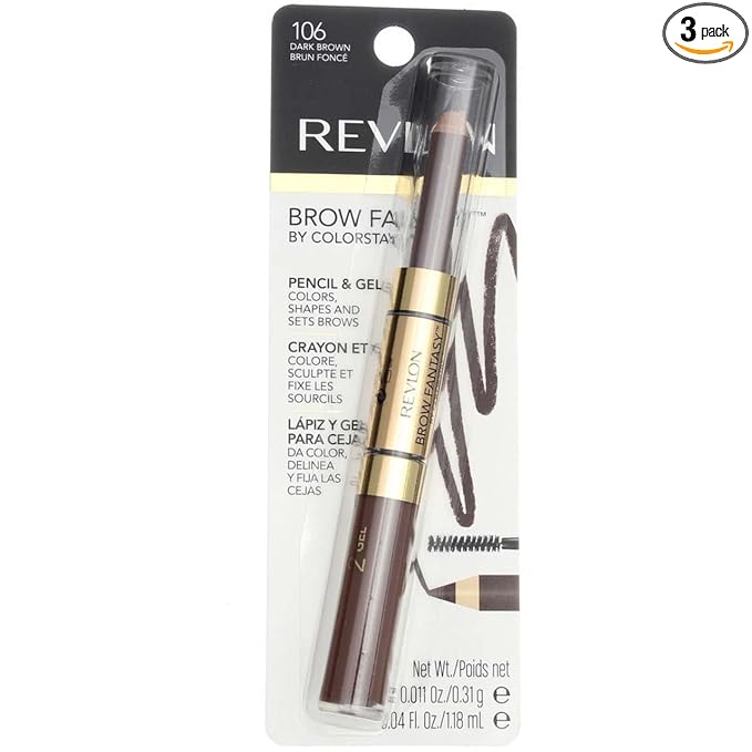 Revlon Brow Fantasy Pencil & Gel, Dark Brown [106], 1 ea (Pack of 3)