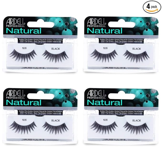 Ardell False Eyelashes 106 - Black, Lightweight Strip Lashes Natural Volume & Length for Everyday Wear, 4 Pack