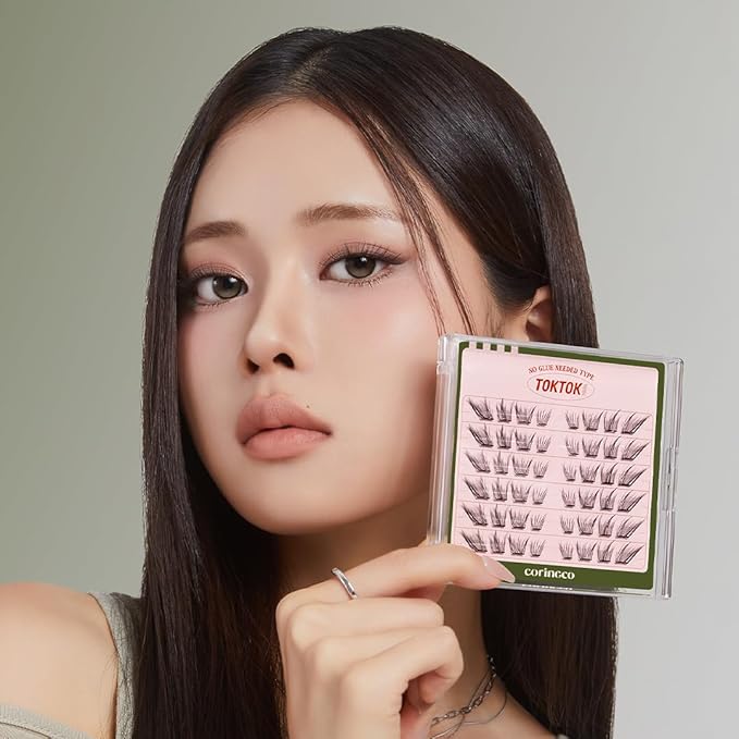 CORINGCO Toktok Hara Light Self Adhesive False Eyelashes, Natural Look, No Glue Needed, Assorted Set of 9/10/11mm, Reusable Lash Clusters Kbeauty (Cats)