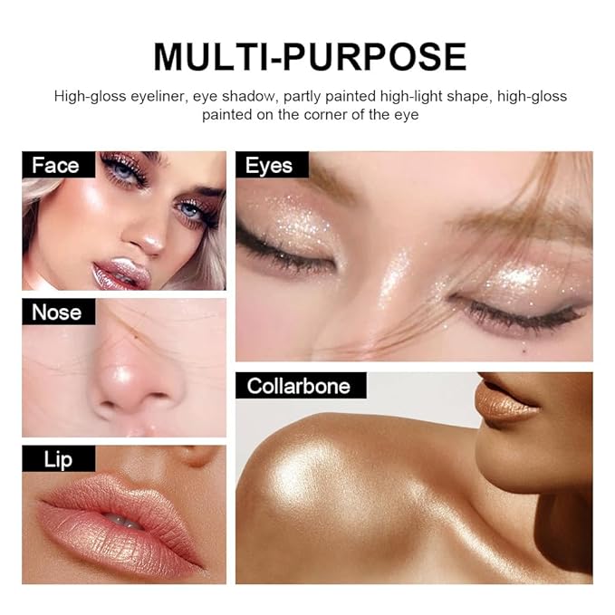 Champagne Eyeshadow Stick Makeup, Long-Lasting Waterproof Eye Shadow Pencil, Hypoallergenic Smudge-Proof Glitter Primer Palette Shimmer Eyeliner, Easy to Blend Eye Make Up