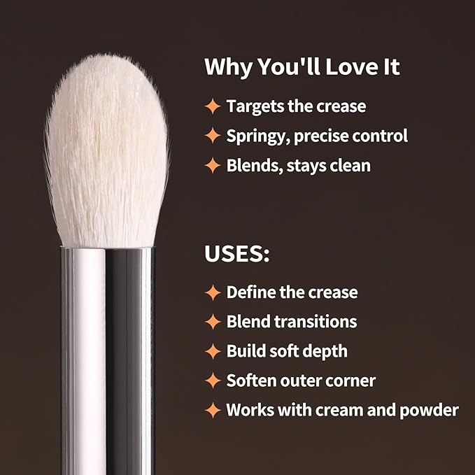 Albeaut Tapered Eye Shadow Brush, Medium Powder Eyeshadow Blending Brush for Crease, Fluffy Eye Makeup Tool for Women and Girls (195 Pro Blender)