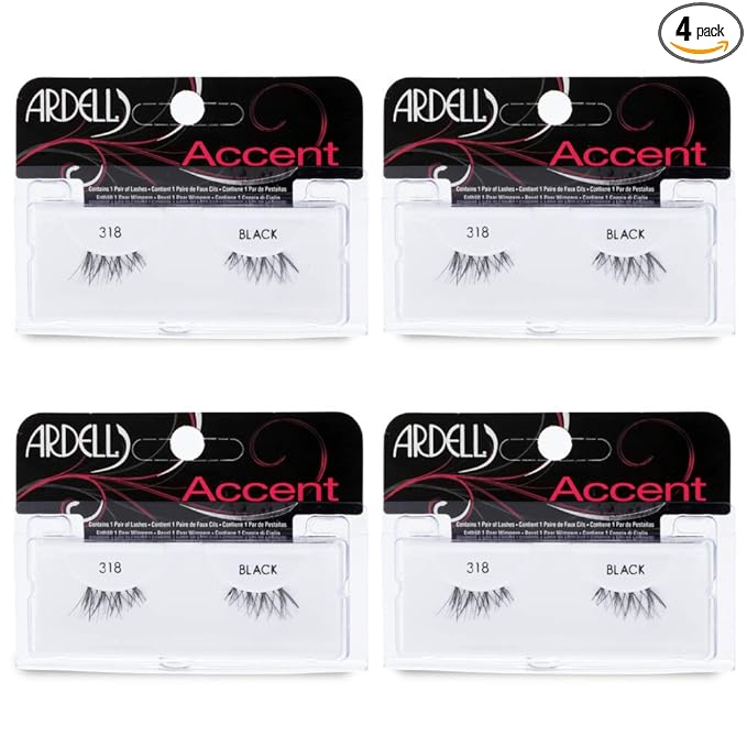 Ardell Accent Half Lashes 318 - Short Wispy Natural Looking Cat Eye for Everyday Wear, 4 Pack