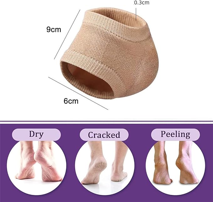 Moisturizing Heel Socks, 2 Pairs Soft Gel Lined Heel Socks for Dry Rough Cracked Feet, Gel Heel Repair Socks Overnight Moisturizing Spa Socks for Softening and Repairing Chapped Feet Skin Care (Skin)