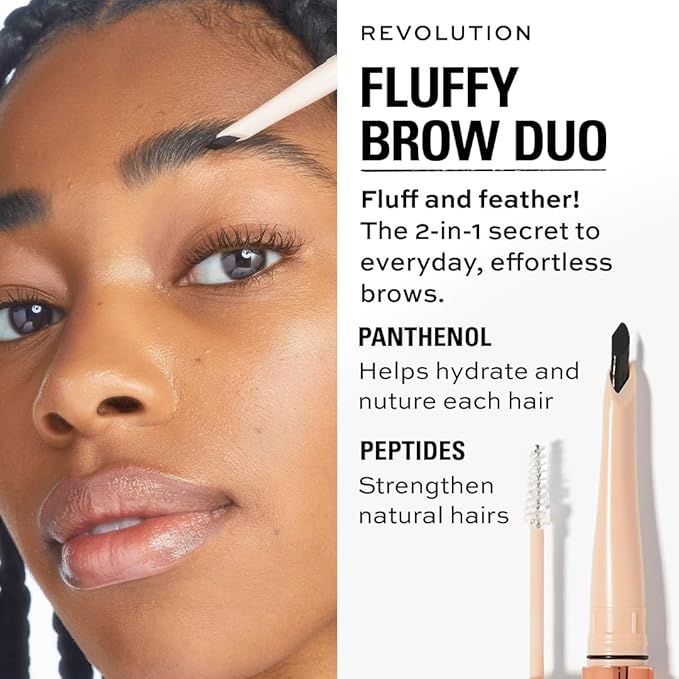 Revolution, Fluffy Brow Filter Duo, 2-in-1 Eyebrow Pencil & Gel, Enhances & Shapes Brows, Vegan & Cruelty Free, Granite, 1 piece (Pack of 2)