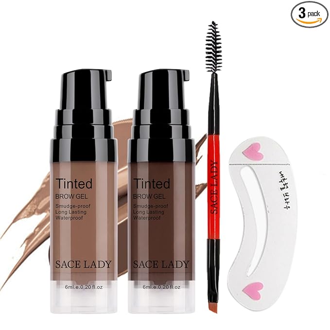 2 Colors Long Lasting Eyebrow Gel Set with Eyebrow Brushes for Waterproof Eyebrow Makeup, Eyebrow Tint Corrector Kit, Intense Brow Color Wax Cream, 2 * 6ml/0.20Fl Oz