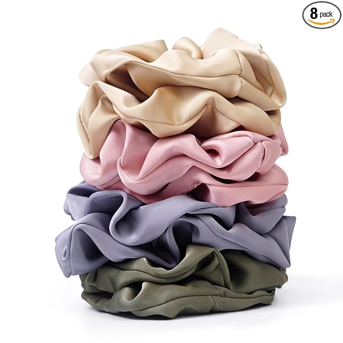 Satin Scrunchies for Women – 8PCS Morandi Neutral Silk Hair Ties – No Crease, Frizz-Free, Elegant & Minimalist Hair Bands for Thick & Thin Hair, Sophisticated Hair Accessories Gifts