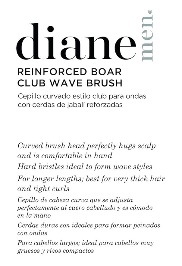 Diane Hard Reinforced Boar Curved Club Wave Hair Brush for Styling and Wave Maintenance, Perfect for Short Cuts, Fades, and Thick, Tight Curls