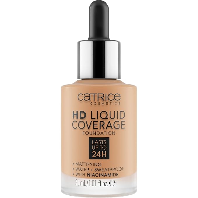 Catrice | HD Liquid Coverage Foundation | 24H Wear, Matte Finish, High Coverage, Waterproof Formula with Niacinamide | Vegan & Cruelty Free (046 | Camel Beige)