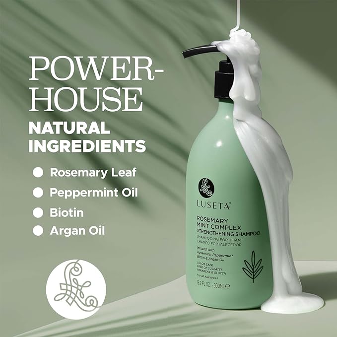 Luseta Rosemary Mint Strengthening Shampoo Moisturizing and Nourishing Damaged Hair Thickening Shampoo for Thinning Hair, Fortify Hair Strands and Reduce Frizz for All Hair Types, Sulfate Free 16.9oz