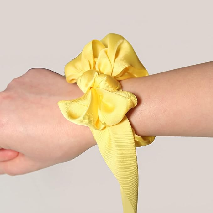 3PCS Hair Scarf Scruncheis for Women Knotted Bow Hair Ties Elastic Bands Satin Hair Ribbon Scrunchy Red Ponytail Holder for Women and Girls (Yellow Lilac Pink)