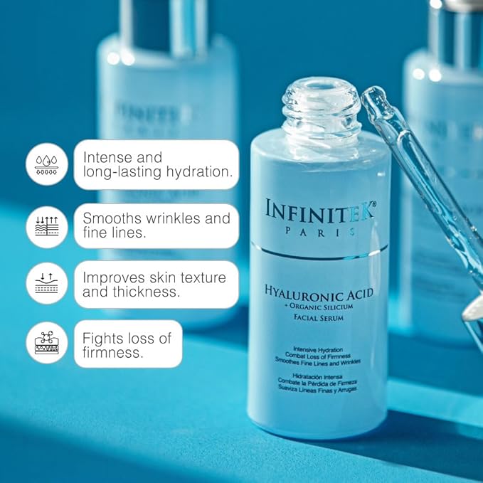 Infinitek Paris Hyaluronic Acid Serum with Organic Silicon | Deep Hydration & Firming Face Serum for Anti-Aging, Smoothing Fine Lines & Wrinkles | Facial Skincare | 1 fl oz / 30 ml