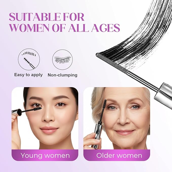 3D Curling Eyelash Iron Mascara, Ultra-Fine Lengthening Waterproof Quick-Dry Metal Wand Mascara Tubing, Washable, Long-lasting, Smudge Proof & No Flaking (Black)