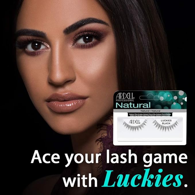 Ardell Natural False Eyelashes, Luckies Style - Black, Lightweight, Reusable Strip Lashes, 4 Pack