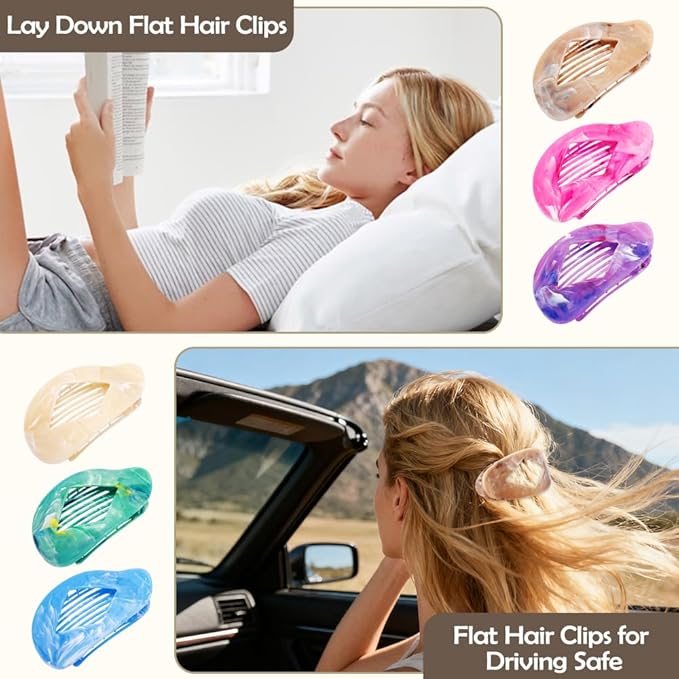 Atoden Marble Flat Round Hair Clips Duckbill Large Claw Clips for Thick Medium Thin Hair 6Pcs Non Slip Oval French Barrettes Accessories for Women Girls