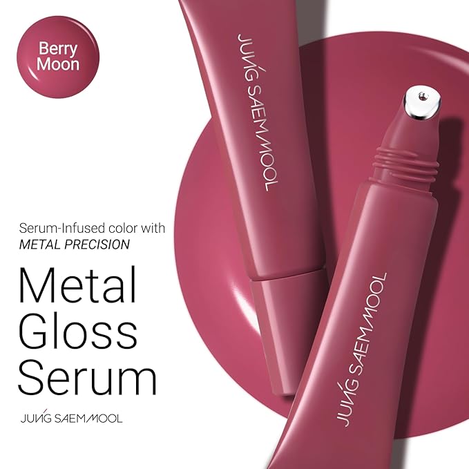 JUNG SAEM MOOL LIP-PRESSION Metal Serum Gloss | Hydrating Tinted Lip Balm with a Hygiene Precision Metal Applicator & Serum Infused Ingredients, Korean Lip Plumper Gloss (Berry Moon)