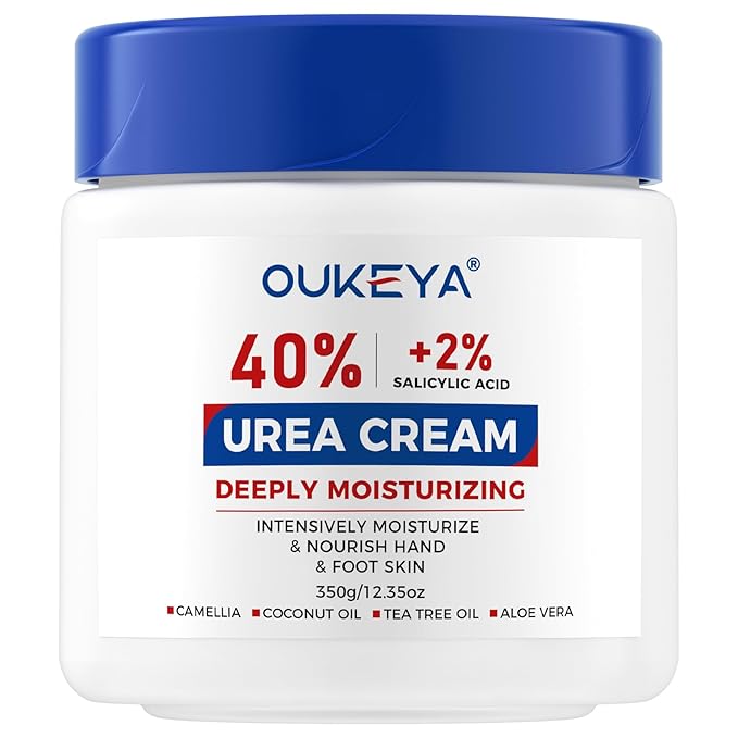 OUKEYA Urea Cream 40% with 2% Salicylic Acid Intensive Foot, Hand & Body Cream for Very Dry, Cracked, Rough Skin on Heels, Knees & Elbows (12.35 Ounce)