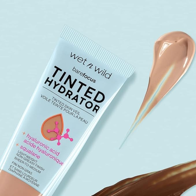 wet n wild Bare Focus Tinted Hydrator Tinted Skin Veil, Lightweight Buildable Coverage with Hyaluronic Acid & Vegan Squalane, Semi-Matte Finish, Cruelty-Free - Medium Tan (Pack of 2)