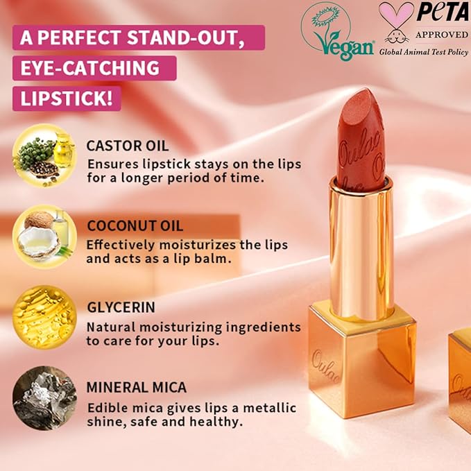 Oulac Metallic Green Lipstick for Women with Metallic 3D Shine, Lightweight Hydrating Formula, High-Impact Lip Color, Vegan Beauty, Full Coverage Lip Makeup, Turquoise (20)