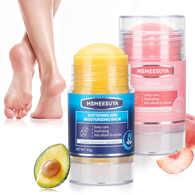 Peach Foot Cream Stick for Dry Cracked Heels and Feet, Moisturizing Heel Balm Stick, Softening Foot Care for Rough Skin, Callus & Dryness, Peach Hydration, 2-Pack