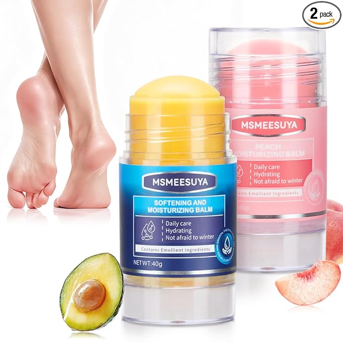 Foot Cream Stick Duo for Dry Cracked Heels and Feet, Moisturizing Heel Balm Set, Softening Foot Care Sticks for Rough Skin, Callus & Dryness, Original + Peach Hydration, 2-Pack
