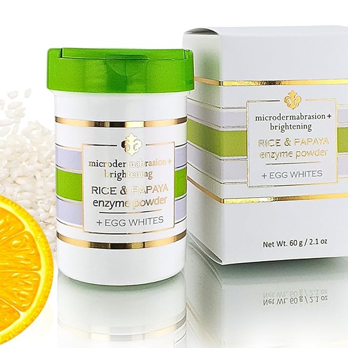 Rice and Papaya Enzyme Powder with Egg Whites - All Natural Face Exfoliator - Pore Purifying - Fights Wrinkles, Sagging Skin, Dry Skin, Improves Face Tone and Texture – 2.1 oz