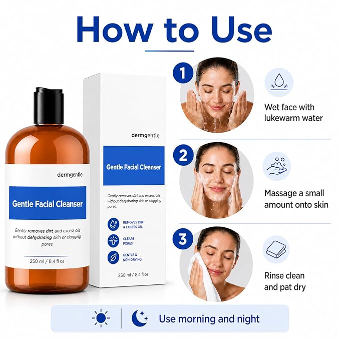 Gentle Facial Cleanser for Sensitive Skin, Hydrating Face Wash for All Skin Types, Gently Cleanses Face Without Over Drying, For All Skin Types, Daily Face Wash, Oil-Free, Soap-Free, 8.4 fl. oz